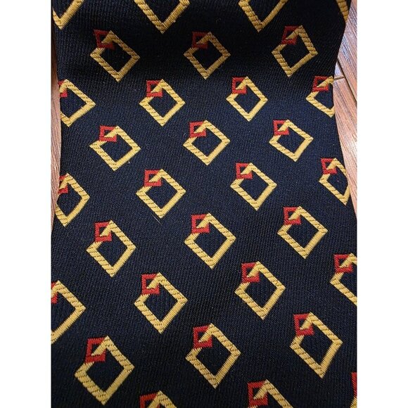 Christian Dior Mens Neck Ties (2) Cravates Polyester Geometric Navy Blue 56" - Picture 4 of 8